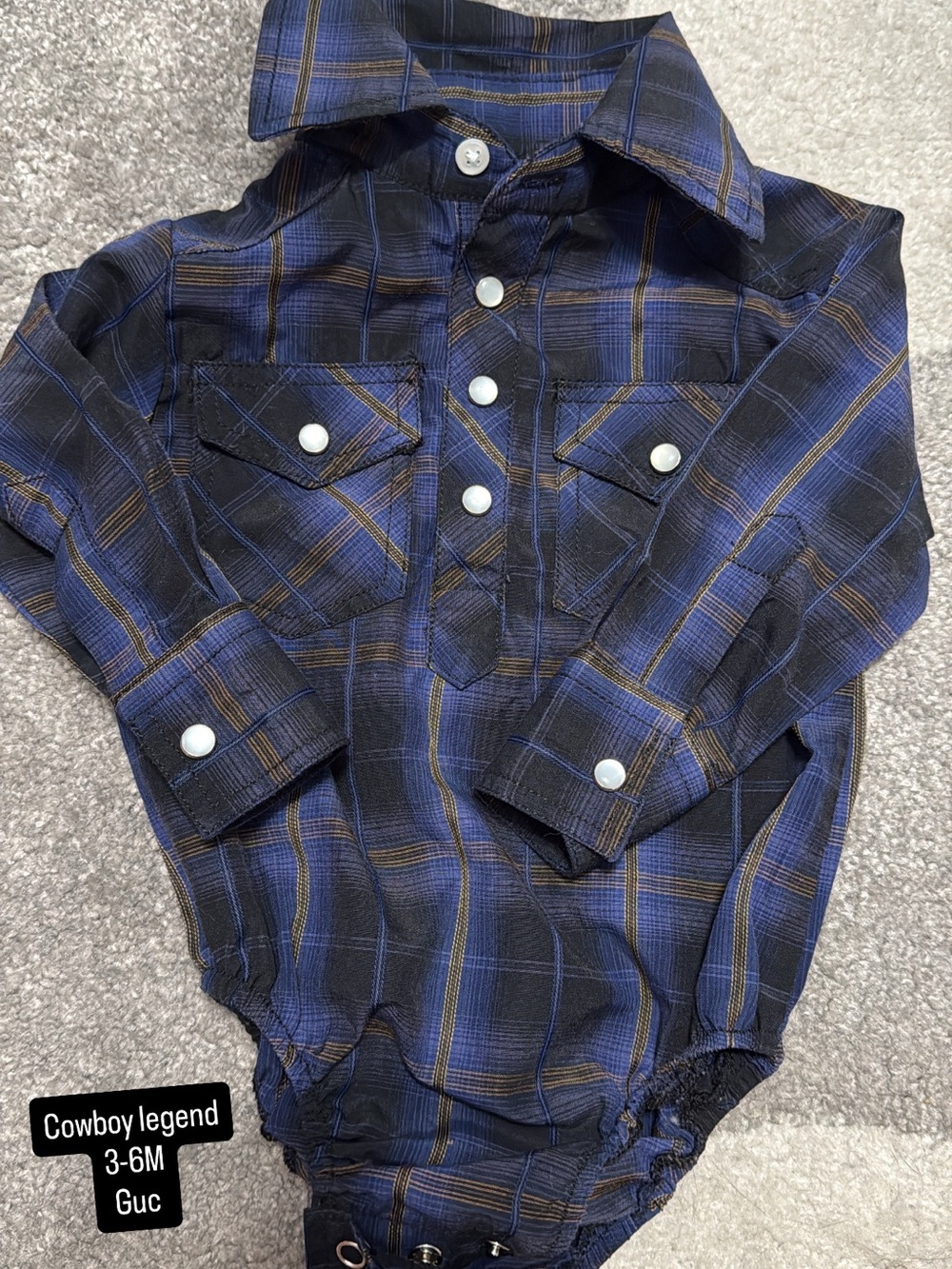 Cowboy Legend Baby Plaid Button-Front Western Bodysuit - Blue